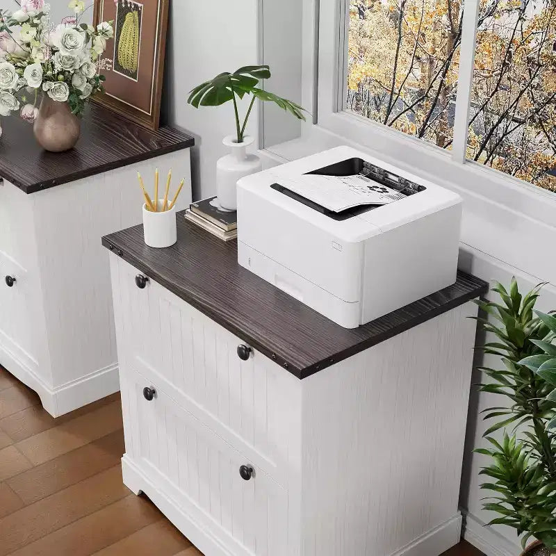 Farmhouse File Cabinet - 2-Drawer Rustic Storage with Printer Top