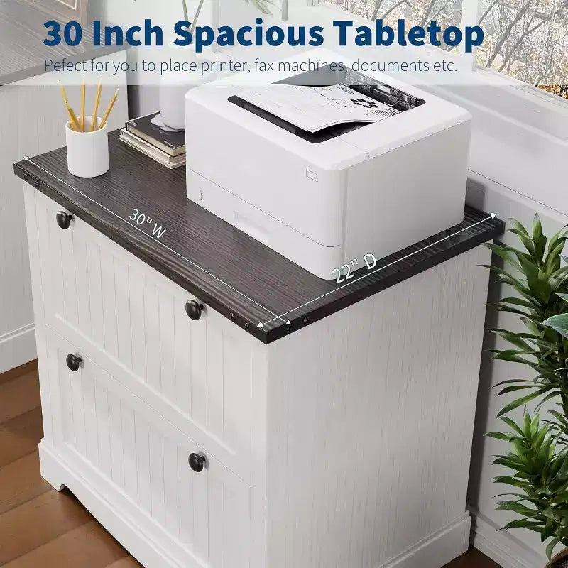 Farmhouse File Cabinet - 2-Drawer Rustic Storage with Printer Top