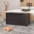 Coffre de rangement en bois pour jouets avec charnière de sécurité, Banc de rangement pour jouets pour enfants avec couvercle pour chambre, salle de jeux, salon, 80x33x42,5 cm Marron foncé