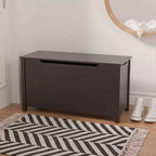 Coffre de rangement en bois pour jouets avec charnière de sécurité, Banc de rangement pour jouets pour enfants avec couvercle pour chambre, salle de jeux, salon, 80x33x42,5 cm Marron foncé
