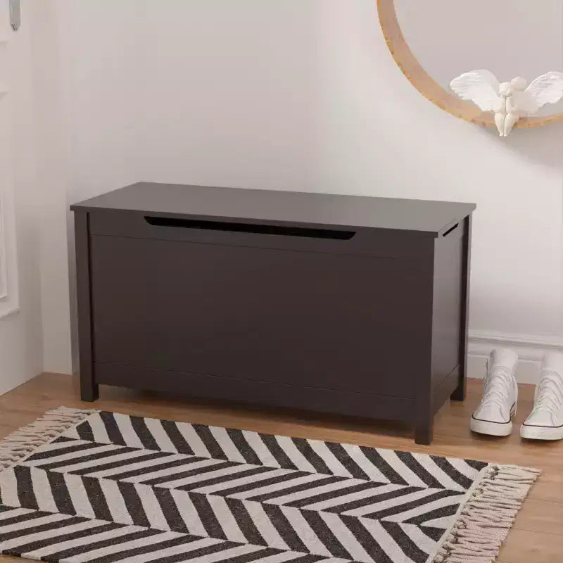 Wooden Toy Box Storage with Safety Hinge, Kids Toy Chest Bench with Lid for Bedroom, Playroom, Living Room, 31.5x13x16.7 Dark Brown