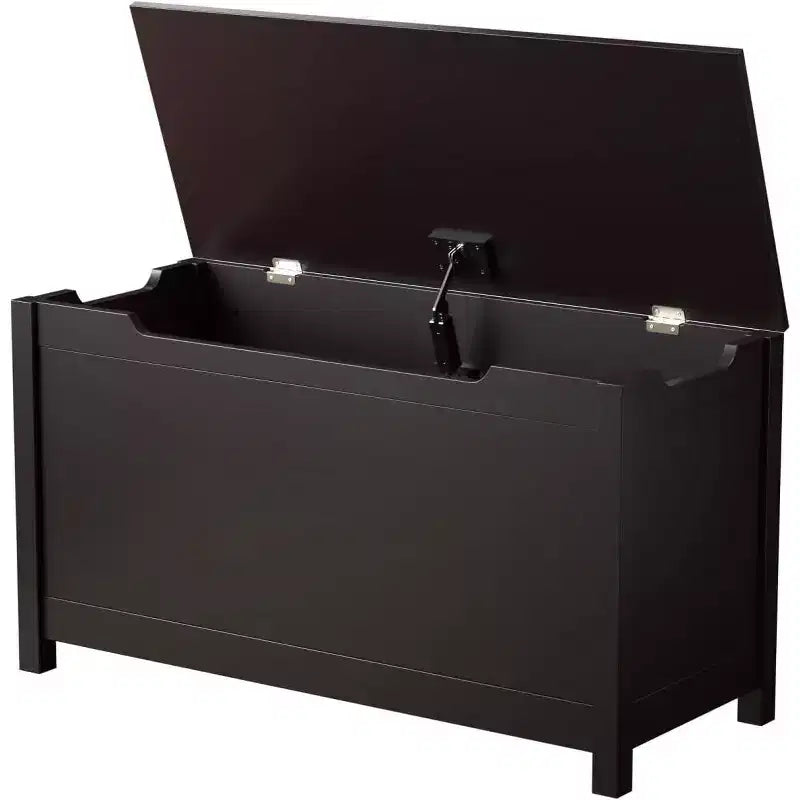 Wooden Toy Box Storage with Safety Hinge, Kids Toy Chest Bench with Lid for Bedroom, Playroom, Living Room, 31.5x13x16.7 Dark Brown