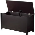 Coffre de rangement en bois pour jouets avec charnière de sécurité, Banc de rangement pour jouets pour enfants avec couvercle pour chambre, salle de jeux, salon, 80x33x42,5 cm Marron foncé