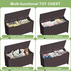 Coffre de rangement en bois pour jouets avec charnière de sécurité, Banc de rangement pour jouets pour enfants avec couvercle pour chambre, salle de jeux, salon, 80x33x42,5 cm Marron foncé