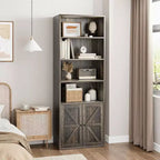 Bibliothèque grise avec portes 71,4 pouces, étagère industrielle de style ferme à 6 niveaux, armoire de rangement profonde
