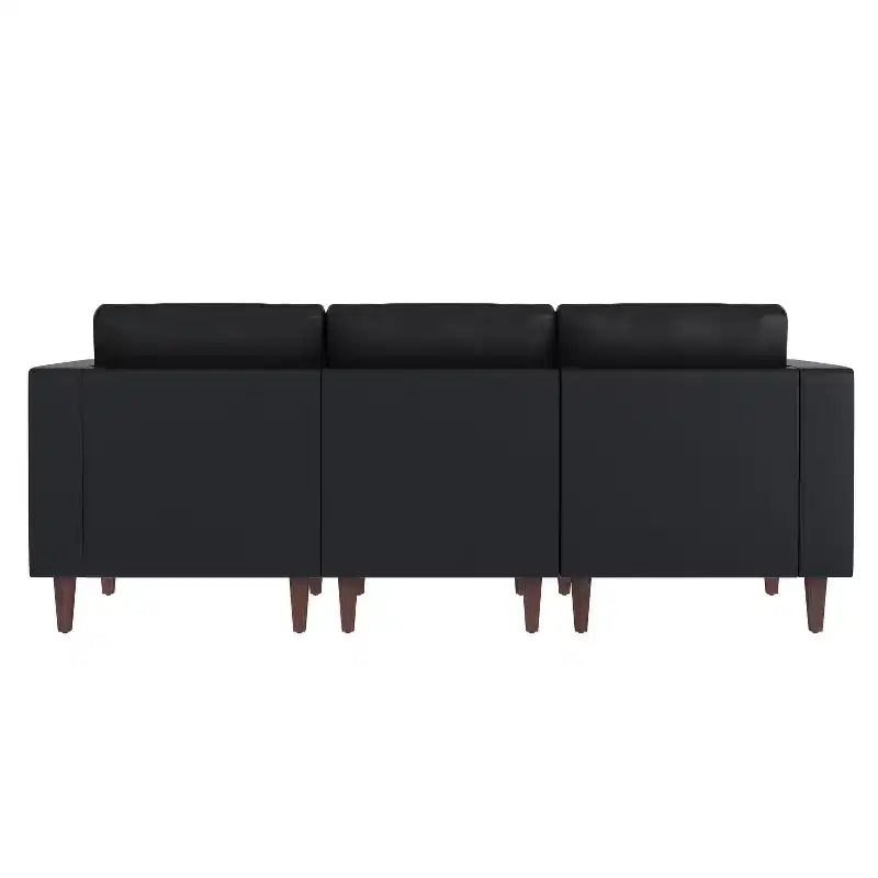Upholstered Reception Sofa with 4 AC Outlets/2 USB/2 USB-C Ports and Wood Walnut Legs with Adjustable Floor Glides