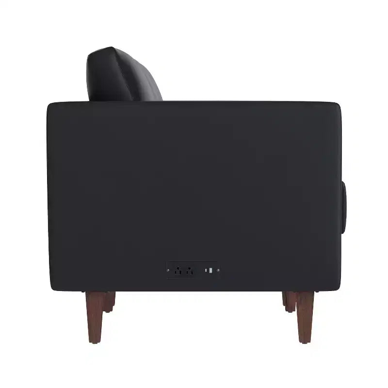 Upholstered Reception Sofa with 4 AC Outlets/2 USB/2 USB-C Ports and Wood Walnut Legs with Adjustable Floor Glides