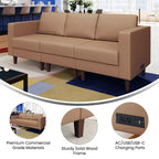 Canapé de réception rembourré avec 4 prises CA/2 ports USB/2 ports USB-C et pieds en bois de noyer avec patins réglables