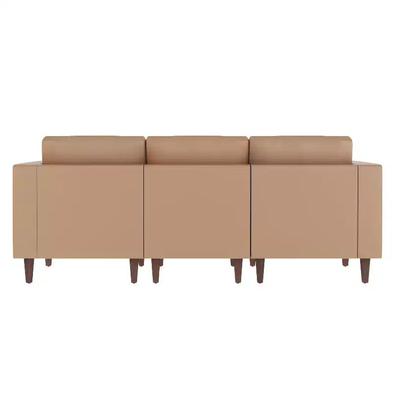 Upholstered Reception Sofa with 4 AC Outlets/2 USB/2 USB-C Ports and Wood Walnut Legs with Adjustable Floor Glides