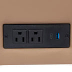 Canapé de réception rembourré avec 4 prises CA/2 ports USB/2 ports USB-C et pieds en bois de noyer avec patins réglables