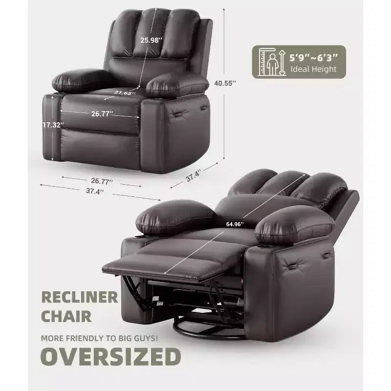 Oversized Manual Recliner Chair, 360 Swivel Rocker Recliners with Heat & Massage, Soft Lazy Boy Recliner Sofa Chair