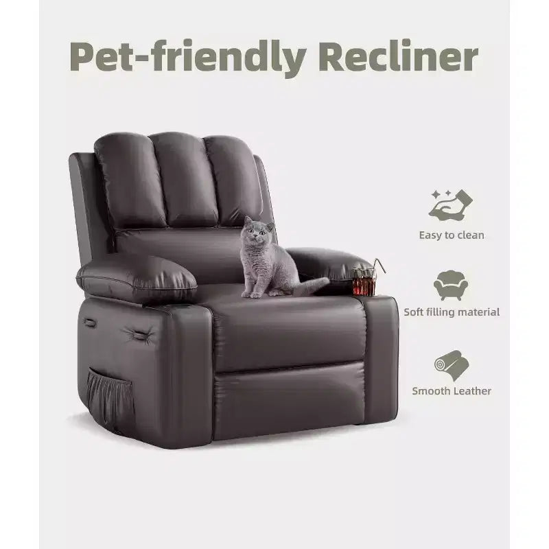 Oversized Manual Recliner Chair, 360 Swivel Rocker Recliners with Heat & Massage, Soft Lazy Boy Recliner Sofa Chair