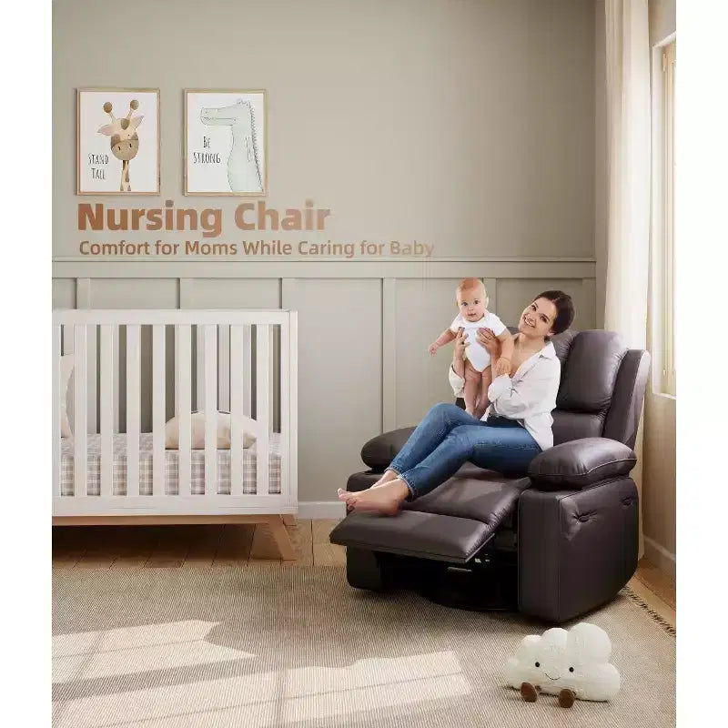 Oversized Manual Recliner Chair, 360 Swivel Rocker Recliners with Heat & Massage, Soft Lazy Boy Recliner Sofa Chair