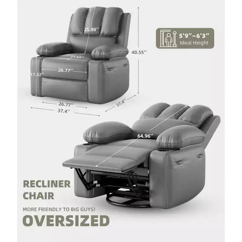 Oversized Manual Recliner Chair, 360 Swivel Rocker Recliners with Heat & Massage, Soft Lazy Boy Recliner Sofa Chair