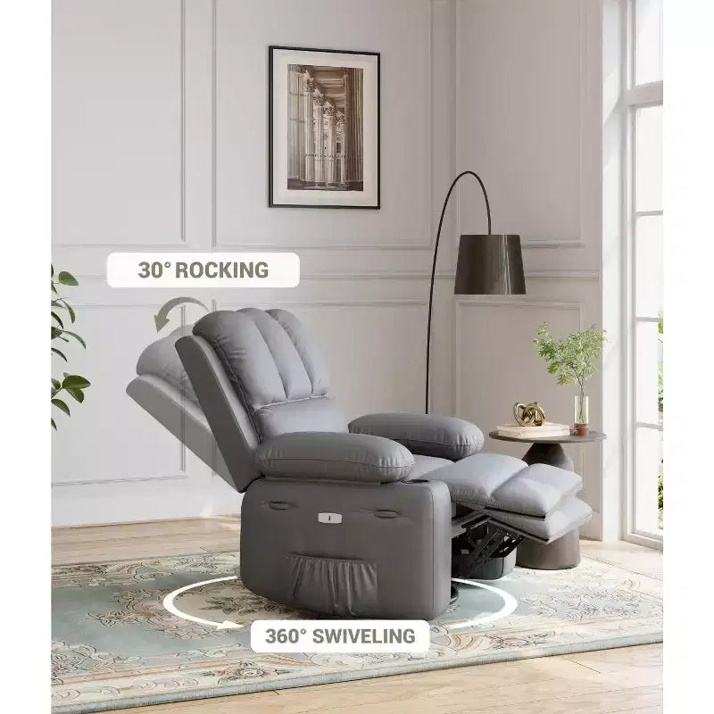 Oversized Manual Recliner Chair, 360 Swivel Rocker Recliners with Heat & Massage, Soft Lazy Boy Recliner Sofa Chair