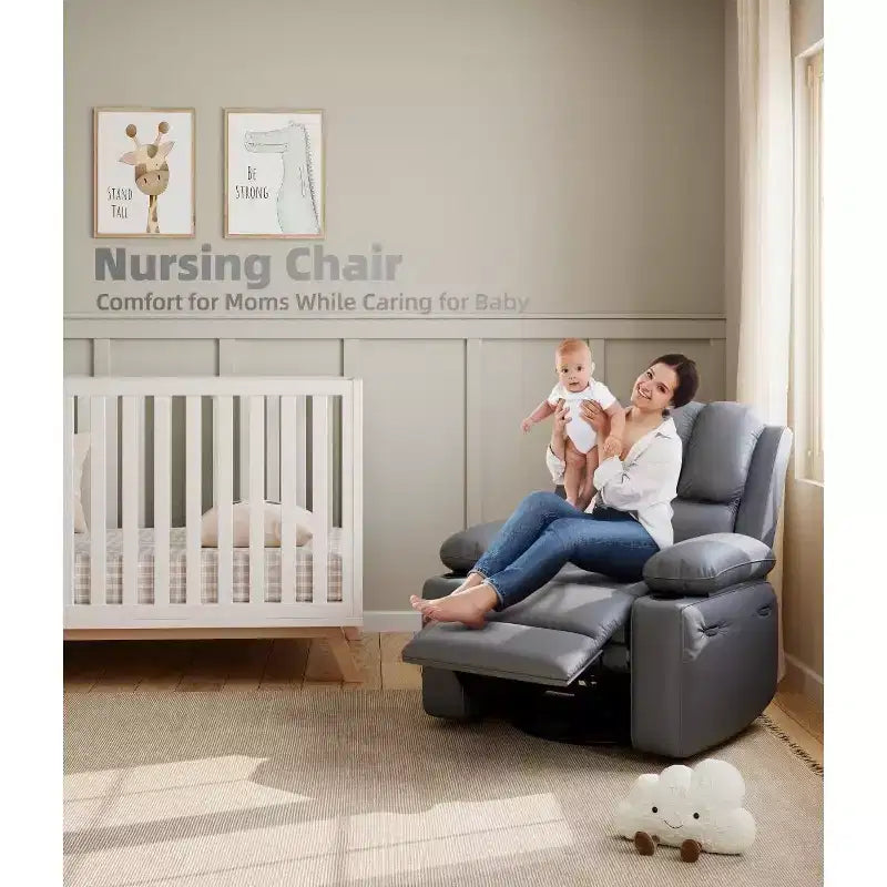 Oversized Manual Recliner Chair, 360 Swivel Rocker Recliners with Heat & Massage, Soft Lazy Boy Recliner Sofa Chair
