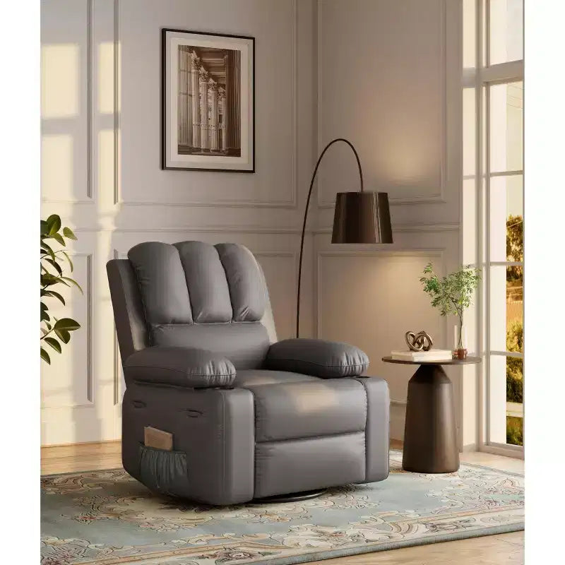 Oversized Manual Recliner Chair, 360 Swivel Rocker Recliners with Heat & Massage, Soft Lazy Boy Recliner Sofa Chair