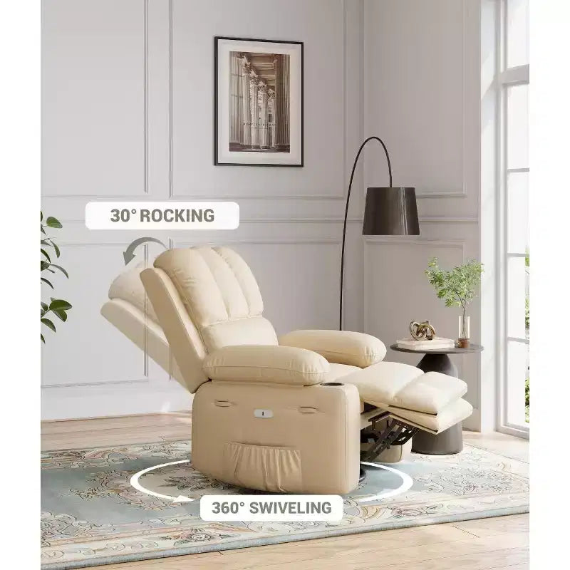 Oversized Manual Recliner Chair, 360 Swivel Rocker Recliners with Heat & Massage, Soft Lazy Boy Recliner Sofa Chair