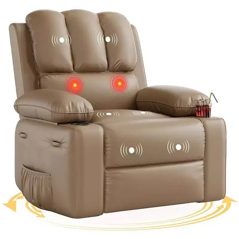 Oversized Manual Recliner Chair, 360 Swivel Rocker Recliners with Heat & Massage, Soft Lazy Boy Recliner Sofa Chair