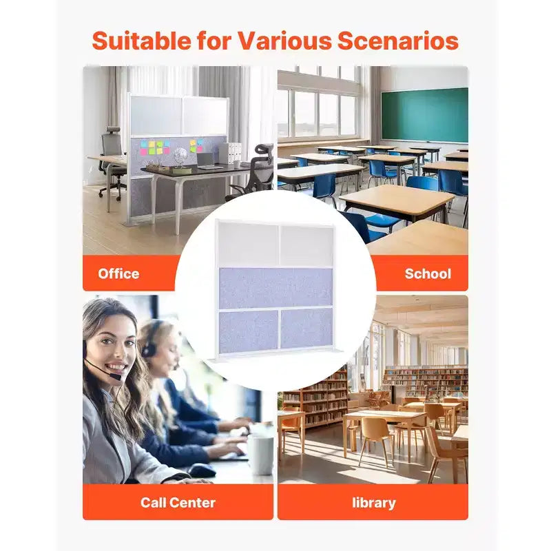 Office Divider Privacy Partition, 1-Pack, 70 x 70 Modular Wall Room Divider, PET Workstation Cubicle Partition with Frosted Windows,Gray