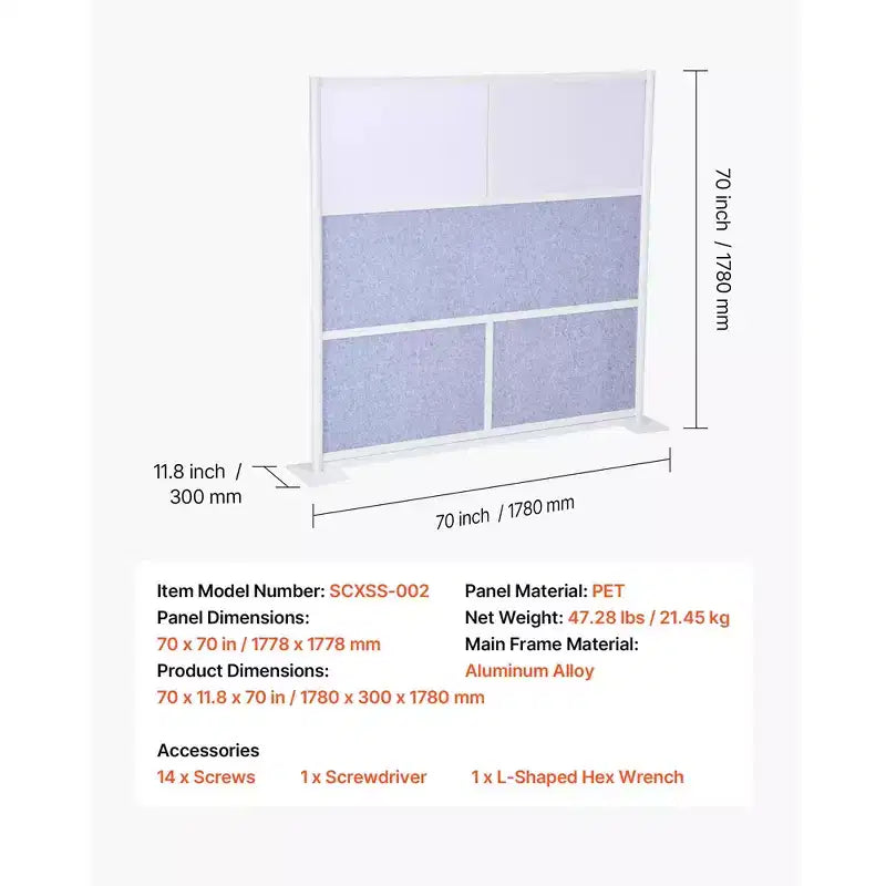 Office Divider Privacy Partition, 1-Pack, 70 x 70 Modular Wall Room Divider, PET Workstation Cubicle Partition with Frosted Windows,Gray