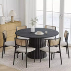 PexFix 52 Wood Round Dining Table Kitchen Table for 4-6 with Arc-Shaped Edge Top & Fluted Tapered Base for Living/Dining Room Coffee Office Black