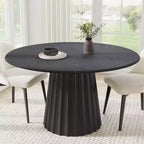 Table de salle à manger ronde en bois de 52 pouces, pour 4-6 personnes, avec plateau à bord incurvé et base cannelée conique pour salon/salle à manger, table basse ou bureau, couleur noire