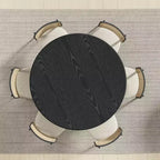 Table de salle à manger ronde en bois de 52 pouces, pour 4-6 personnes, avec plateau à bord incurvé et base cannelée conique pour salon/salle à manger, table basse ou bureau, couleur noire