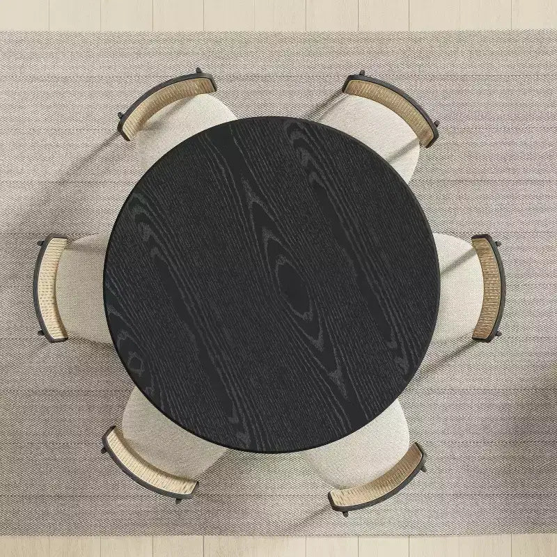 52 Wood Round Dining Table Kitchen Table for 4-6 with Arc-Shaped Edge Top & Fluted Tapered Base for Living/Dining Room Coffee Office Black