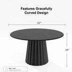 Table de salle à manger ronde en bois de 52 pouces, pour 4-6 personnes, avec plateau à bord incurvé et base cannelée conique pour salon/salle à manger, table basse ou bureau, couleur noire