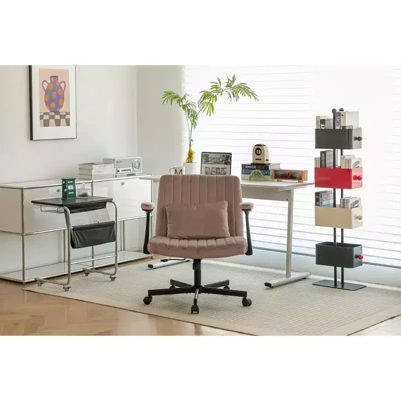 Modern Velvet Office Chair with Padded Back, Desk Chair with Adjustable Armrest and Back, Comfy Chair for Office, Study