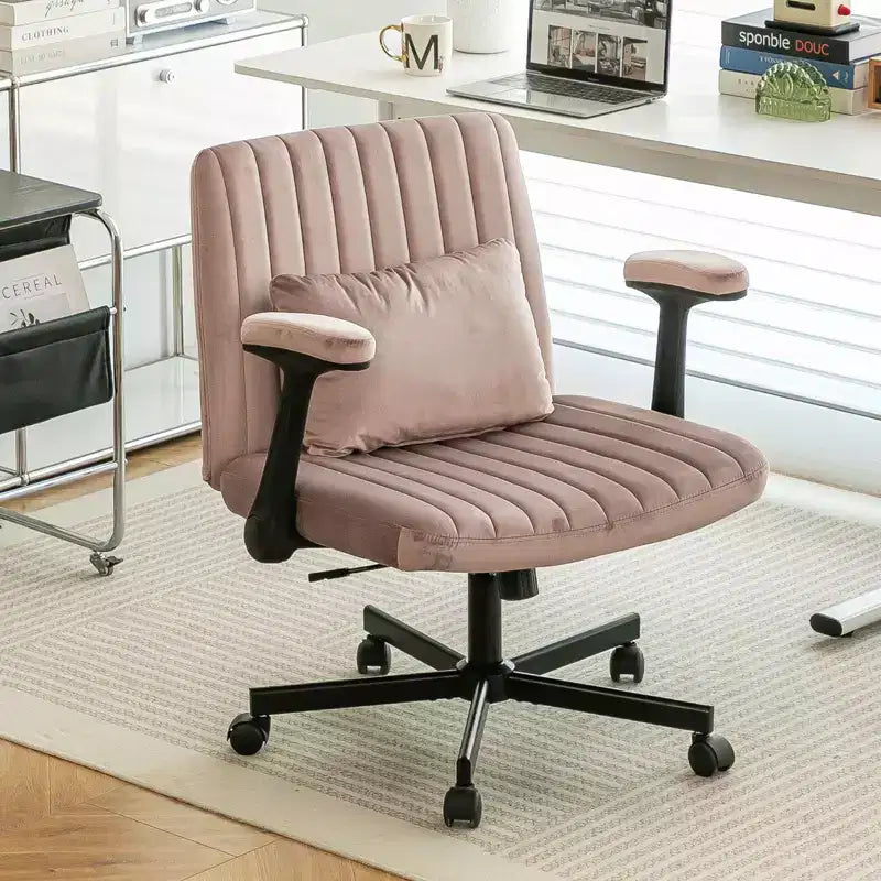 Modern Velvet Office Chair with Padded Back, Desk Chair with Adjustable Armrest and Back, Comfy Chair for Office, Study