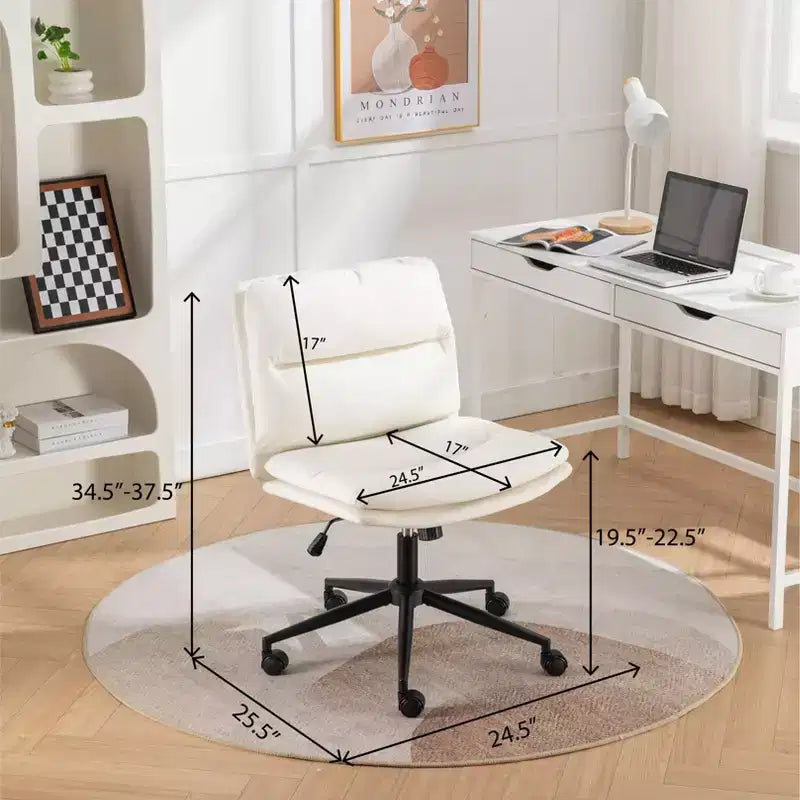 Height-Adjustable Office Chair, Extra-Wide Swivel Chair with Cushioned Seat and Back, Computer Chair for Office, Vanity Room