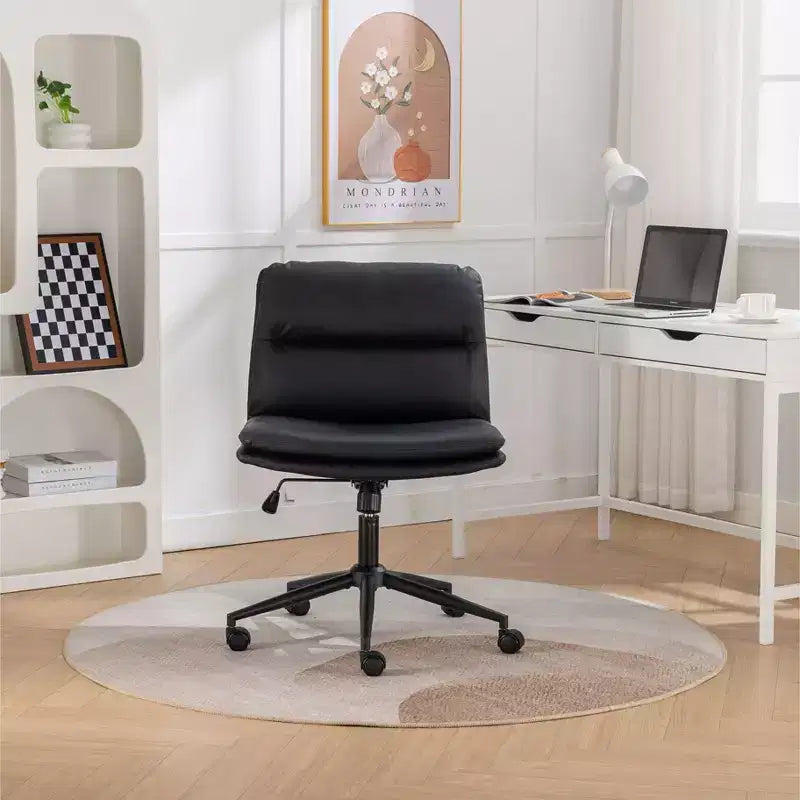 Height-Adjustable Office Chair, Extra-Wide Swivel Chair with Cushioned Seat and Back, Computer Chair for Office, Vanity Room