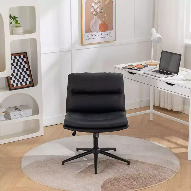 Height-Adjustable Office Chair, Extra-Wide Swivel Chair with Cushioned Seat and Back, Computer Chair for Office, Vanity Room