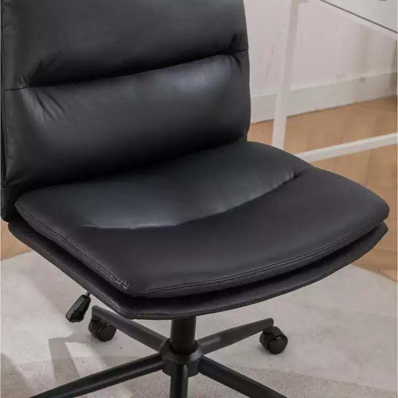 Height-Adjustable Office Chair, Extra-Wide Swivel Chair with Cushioned Seat and Back, Computer Chair for Office, Vanity Room