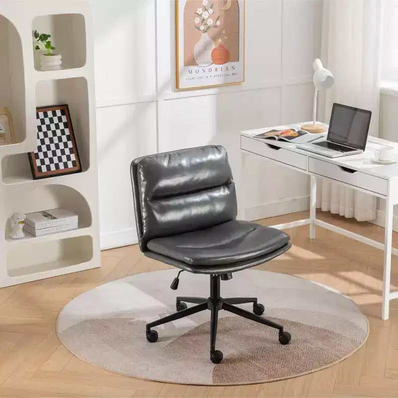 Height-Adjustable Office Chair, Extra-Wide Swivel Chair with Cushioned Seat and Back, Computer Chair for Office, Vanity Room