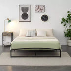 Cadre de lit bas – Plateforme métallique Queen Size, lattes en acier de 15 cm, silencieux, montage facile, mobilier de chambre moderne, pas besoin de sommier tapissier