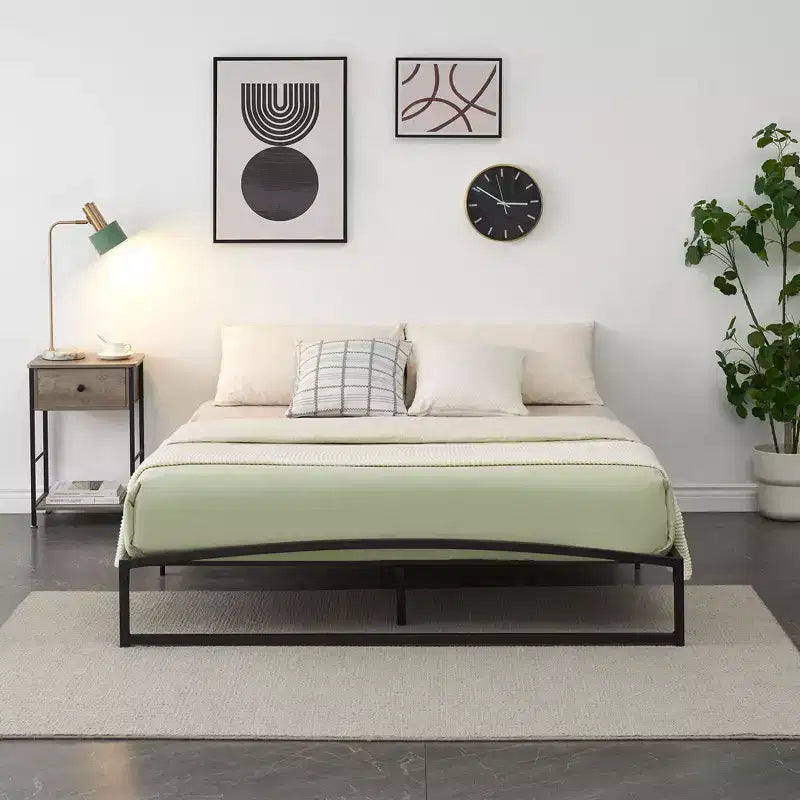 Low Profile Bed Frame - Queen Size Metal Platform, 6 Inch Steel Slats, Noise-Free, Easy Assembly, Modern Bedroom Furniture, No Box Spring Needed
