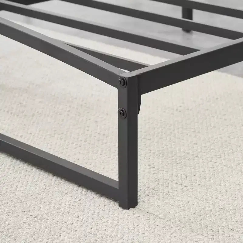 Low Profile Bed Frame - Queen Size Metal Platform, 6 Inch Steel Slats, Noise-Free, Easy Assembly, Modern Bedroom Furniture, No Box Spring Needed