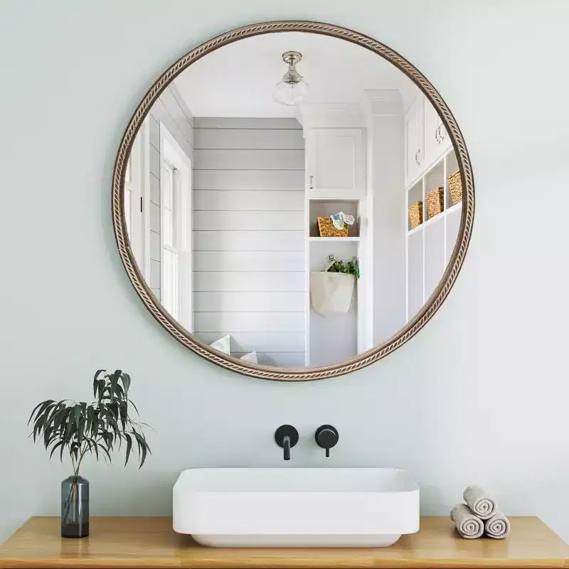 23.6 Round Wall Mirror with Sliding Storage Cabinet