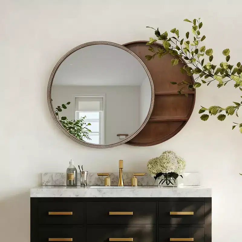 23.6 Round Wall Mirror with Sliding Storage Cabinet