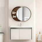 Miroir mural rond de 23,6 po avec armoire de rangement coulissante