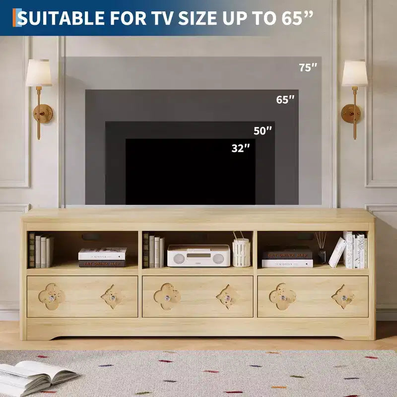 TV Stand for TV Mid Century Media Console with Carved Drawer for Living Room
