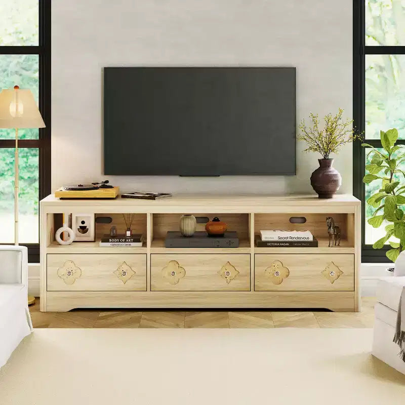 TV Stand for TV Mid Century Media Console with Carved Drawer for Living Room