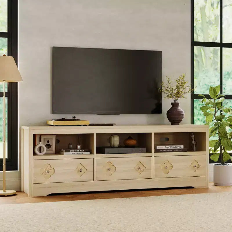 TV Stand for TV Mid Century Media Console with Carved Drawer for Living Room
