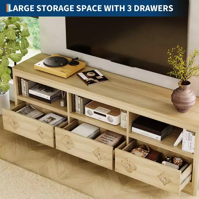 TV Stand for TV Mid Century Media Console with Carved Drawer for Living Room