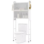 66 Organiseur de salle de bain avec 2 armoires relevables, portes cannelées transparentes, 4 crochets Noir/Blanc