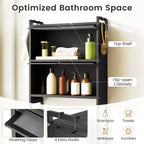 66 Organiseur de salle de bain avec 2 armoires relevables, portes cannelées transparentes, 4 crochets Noir/Blanc
