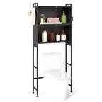 Costway 66 Bathroom Organizer with 2 Flip-up Cabinets, See-through Fluted Doors, 4 Hooks Black/White